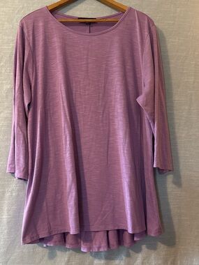N Touch Tunic Blouse Pullover 3/4 Sleeve Back Button Accent Purple Women’s Sz XL